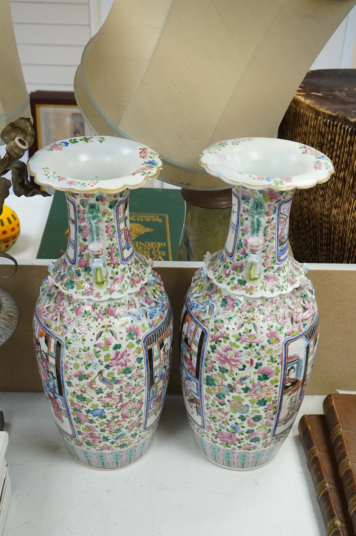 A large pair of 19th century Chinese famille rose vases, 61cm